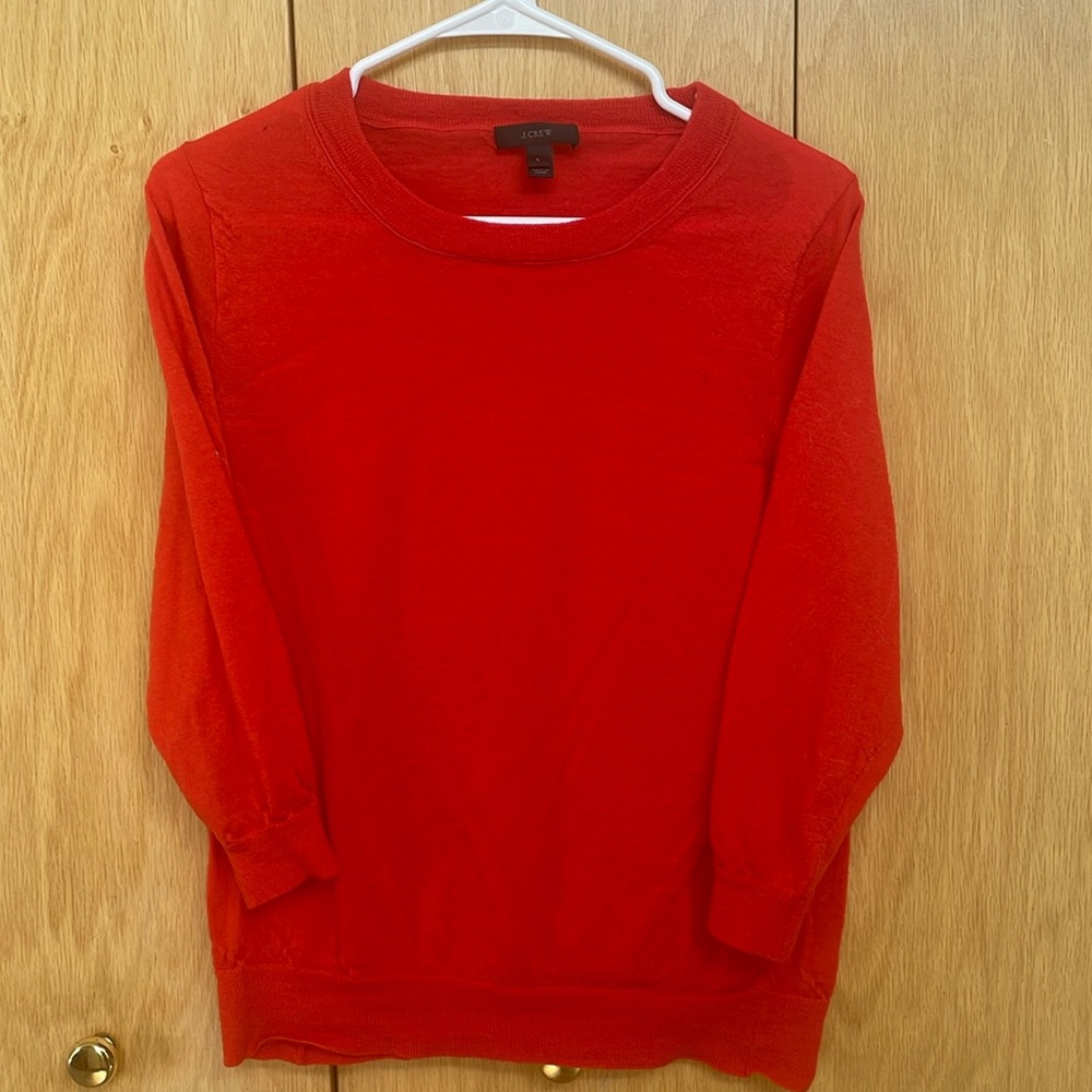 Cute J. Crew orange red colored sweater, large and great condition